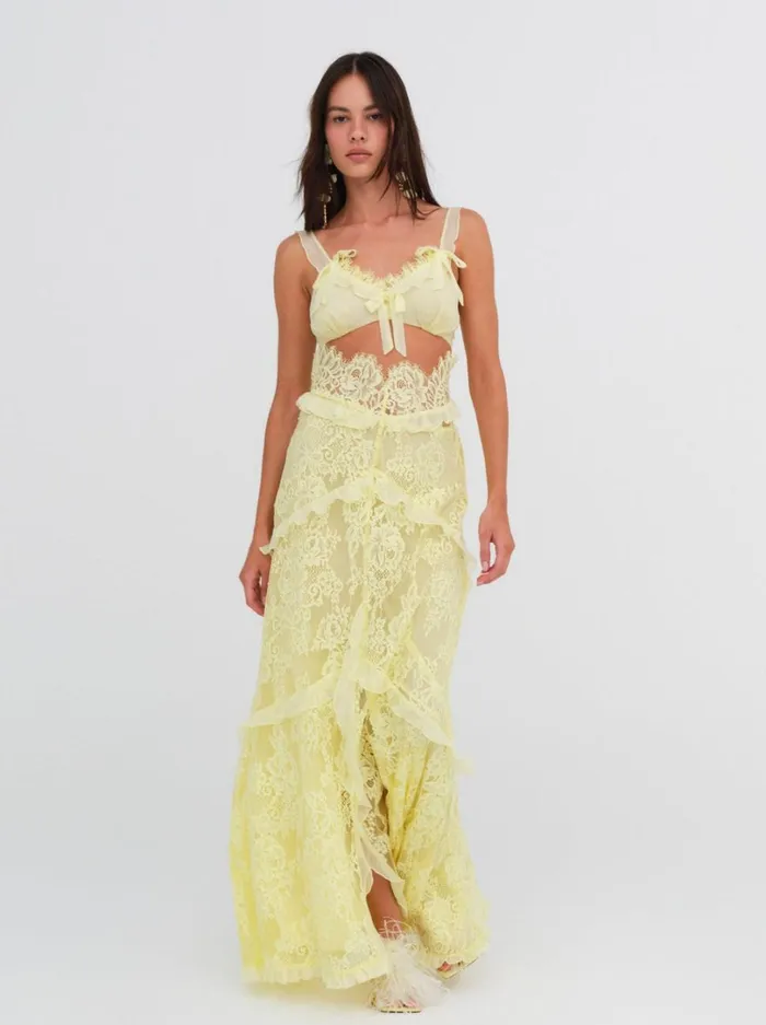 Women Milena Lace Maxi Dress Yellow For Love and Lemons Dresses