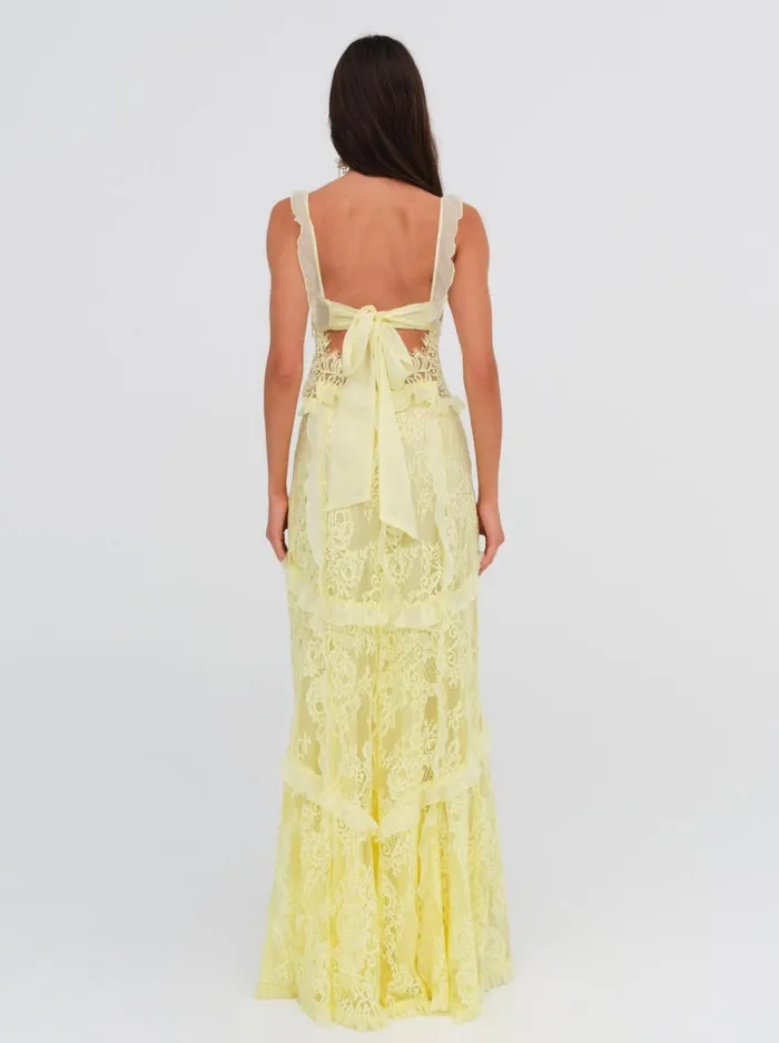 Women Milena Lace Maxi Dress Yellow For Love and Lemons Dresses