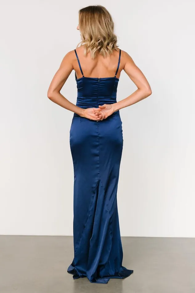 Women Monet Satin Gown Navy Baltic Born Maxi Dresses