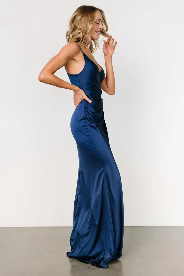 Women Monet Satin Gown Navy Baltic Born Maxi Dresses