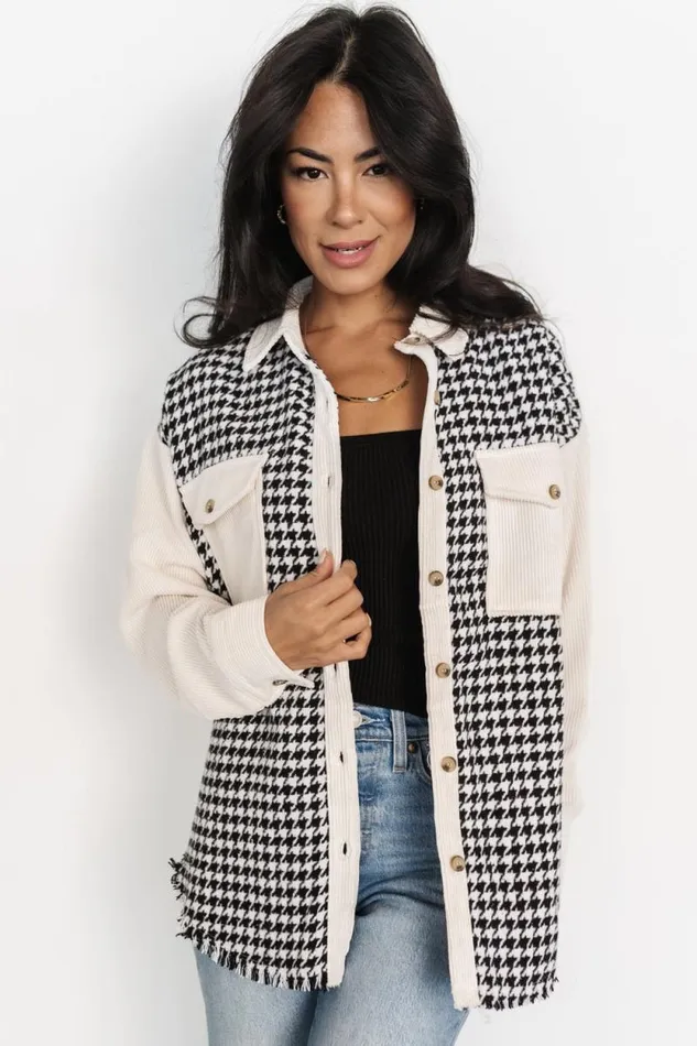 Women Montreal Houndstooth Shacket Ivory Black Baltic Born Outerwear