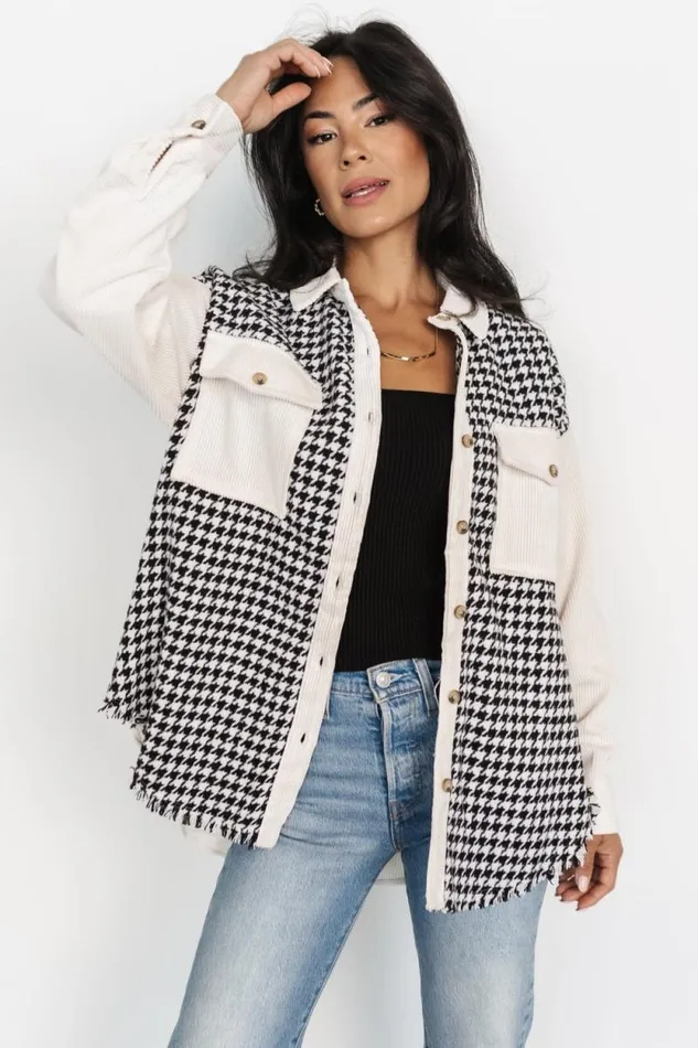 Women Montreal Houndstooth Shacket Ivory Black Baltic Born Outerwear