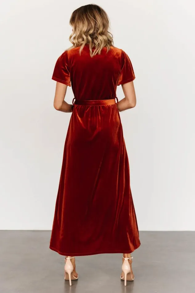 Women Nadine Velvet Midi Dress Rust Baltic Born Midi Dresses