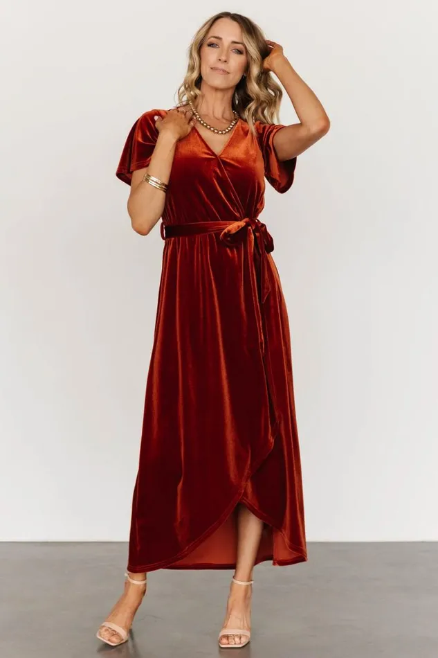 Women Nadine Velvet Midi Dress Rust Baltic Born Midi Dresses
