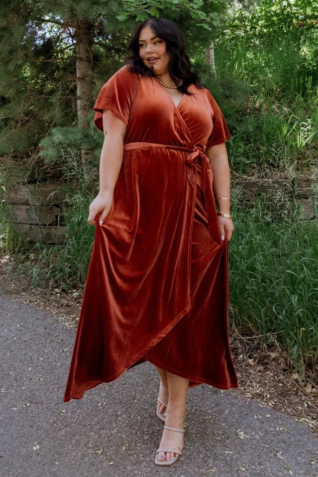 Women Nadine Velvet Midi Dress Rust Baltic Born Midi Dresses