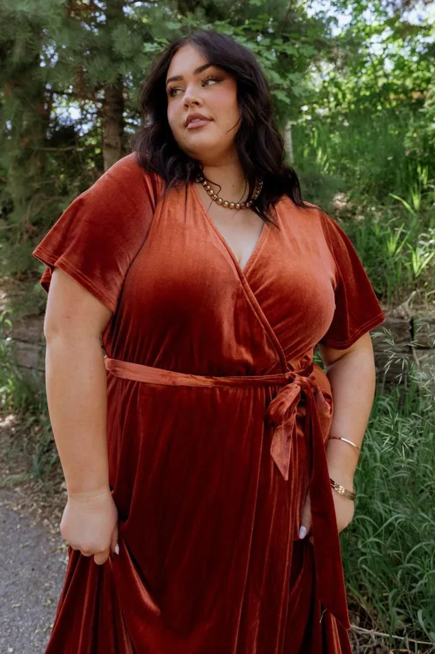 Women Nadine Velvet Midi Dress Rust Baltic Born Midi Dresses