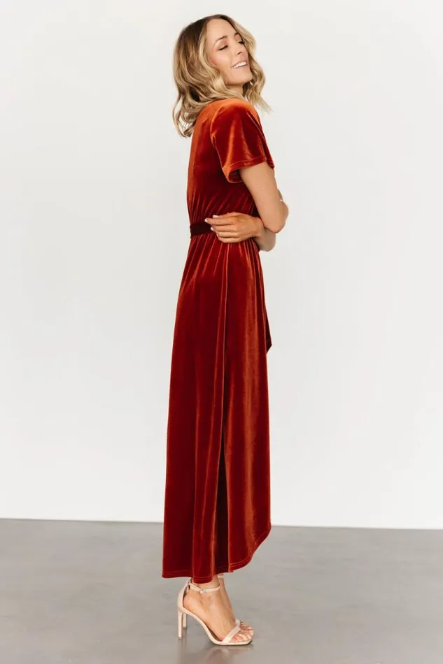 Women Nadine Velvet Midi Dress Rust Baltic Born Midi Dresses
