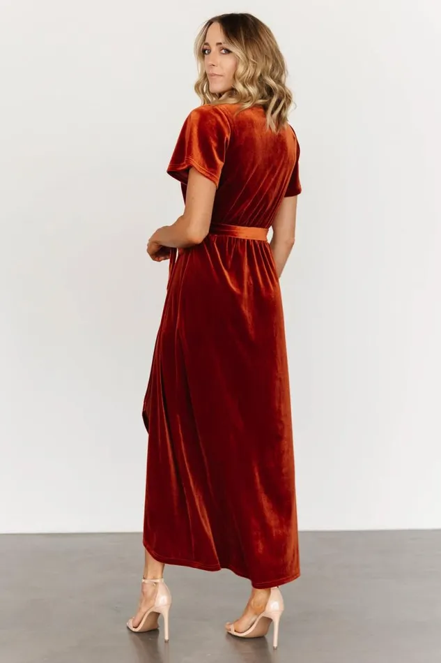 Women Nadine Velvet Midi Dress Rust Baltic Born Midi Dresses