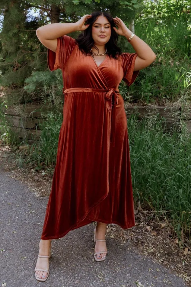 Women Nadine Velvet Midi Dress Rust Baltic Born Midi Dresses