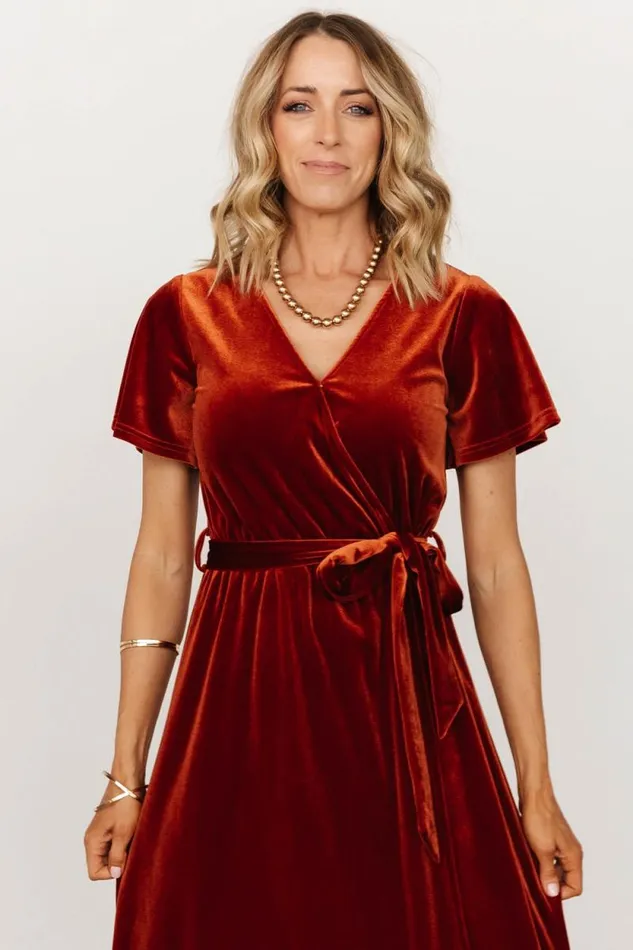 Women Nadine Velvet Midi Dress Rust Baltic Born Midi Dresses