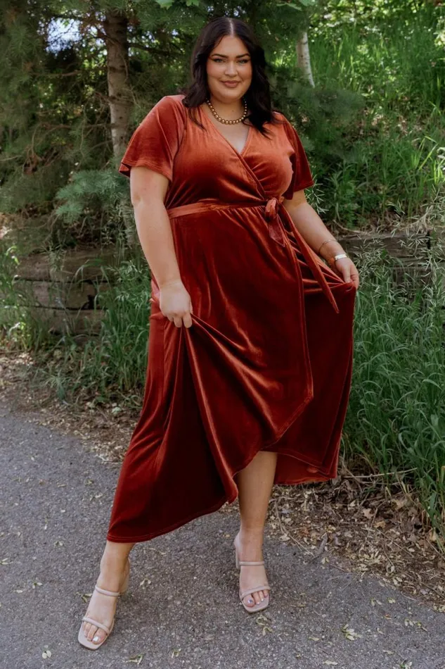 Women Nadine Velvet Midi Dress Rust Baltic Born Midi Dresses