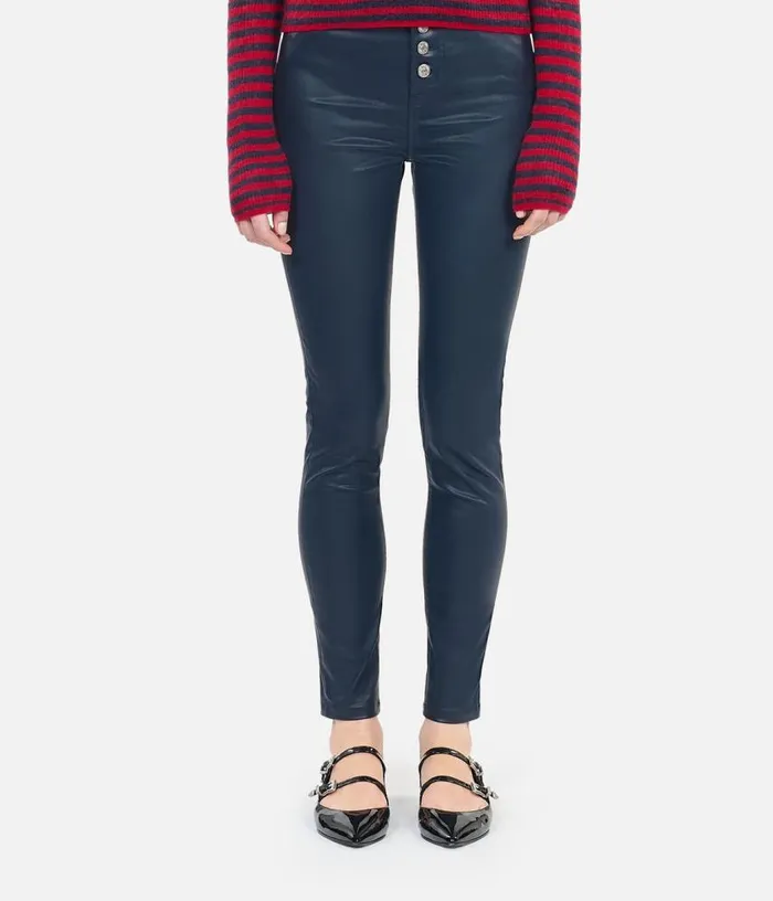 Women Navy Blue Leathereffect Skinny Jeans THE KOOPLES Jeans and Pants