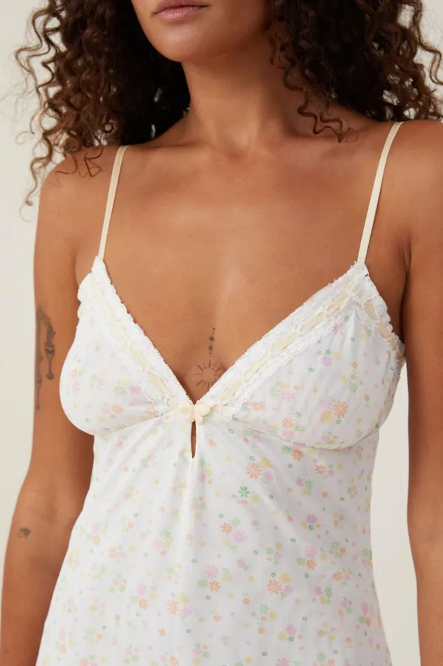 Women Nighties Cotton On Mesh Frill Hem Slip Follie Floral Cream Women Nighties Cotton On Mesh Frill Hem Slip Follie Floral Cream