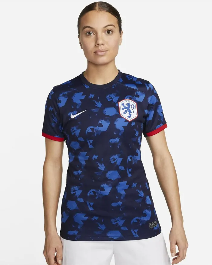 Women Nike All Clothing Netherlands 2023 Stadium Away Blackened Blueuniversity Redwhite