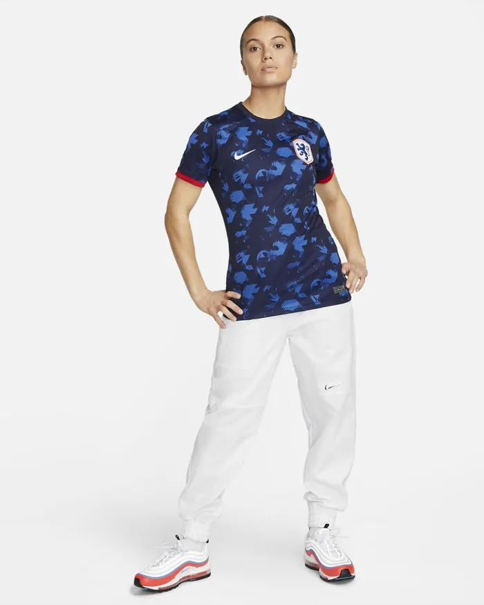 Women Nike All Clothing Netherlands 2023 Stadium Away Blackened Blueuniversity Redwhite