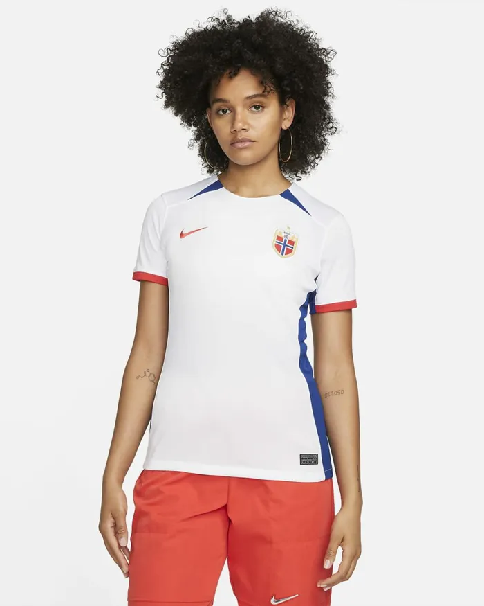 Women Nike All Clothing Norway 2023 Stadium Away Whiteglobal Blueglobal Redglobal Red