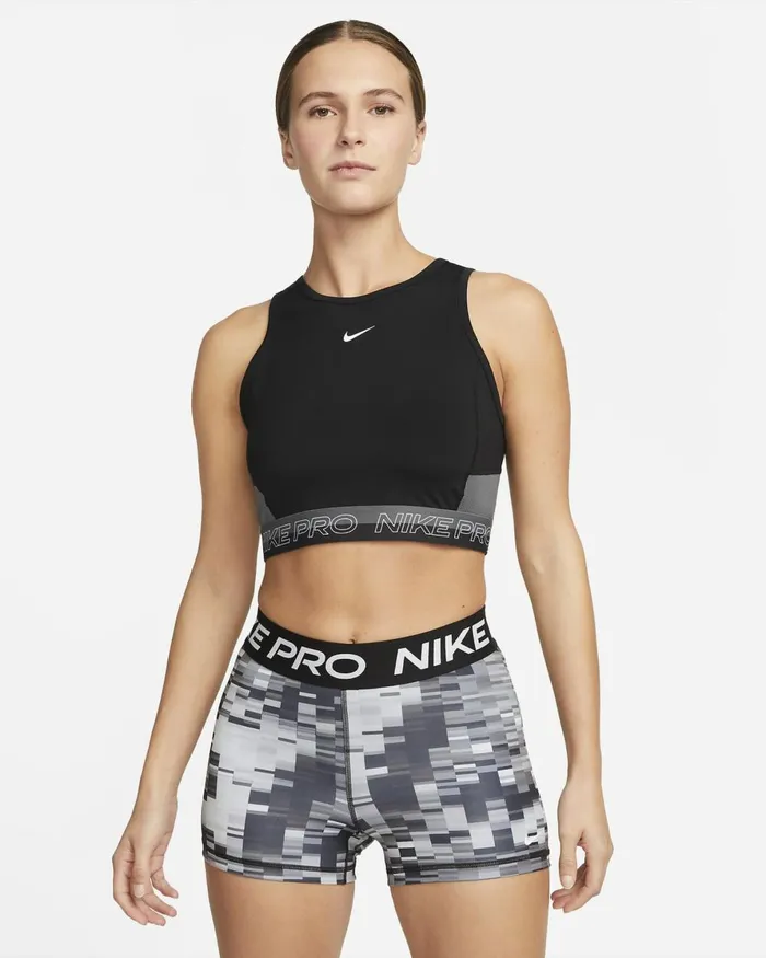 Women Nike All Clothing Pro DriFIT Blackiron Greywhitewhite