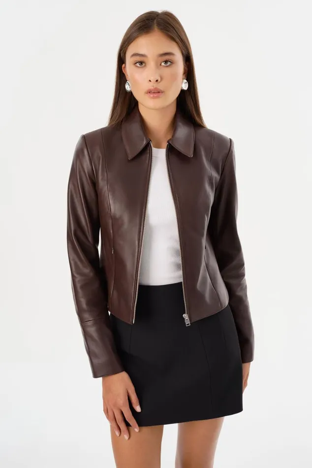 Women OCEANA Fitted Leather Jacket Mahogany LAMARQUE Leather Jackets Women OCEANA Fitted Leather Jacket Mahogany LAMARQUE Leather Jackets