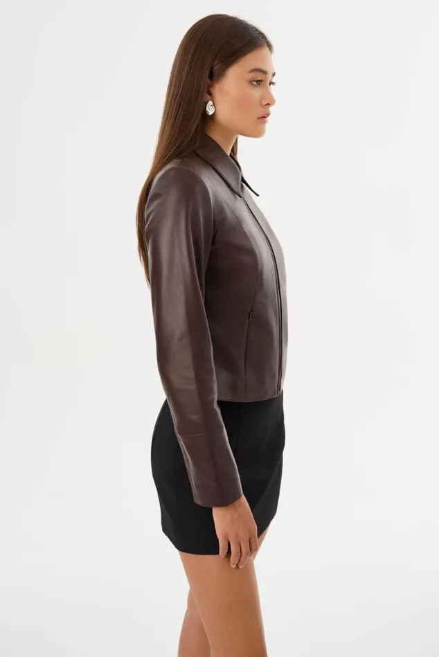 Women OCEANA Fitted Leather Jacket Mahogany LAMARQUE Leather Jackets Women OCEANA Fitted Leather Jacket Mahogany LAMARQUE Leather Jackets