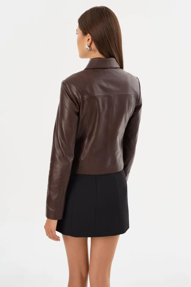 Women OCEANA Fitted Leather Jacket Mahogany LAMARQUE Leather Jackets Women OCEANA Fitted Leather Jacket Mahogany LAMARQUE Leather Jackets
