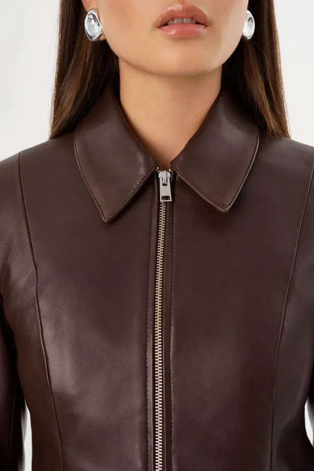 Women OCEANA Fitted Leather Jacket Mahogany LAMARQUE Leather Jackets Women OCEANA Fitted Leather Jacket Mahogany LAMARQUE Leather Jackets