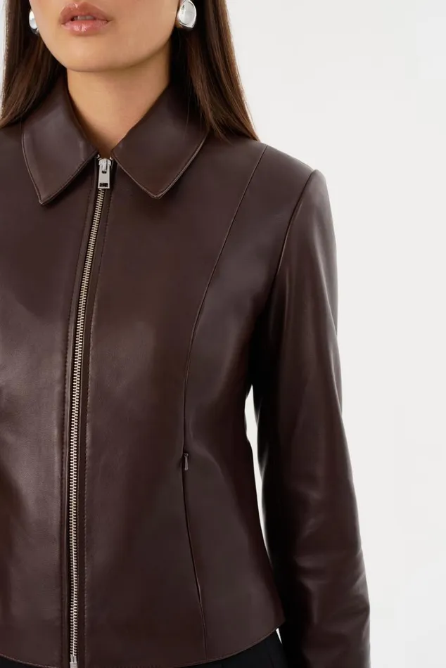 Women OCEANA Fitted Leather Jacket Mahogany LAMARQUE Leather Jackets Women OCEANA Fitted Leather Jacket Mahogany LAMARQUE Leather Jackets
