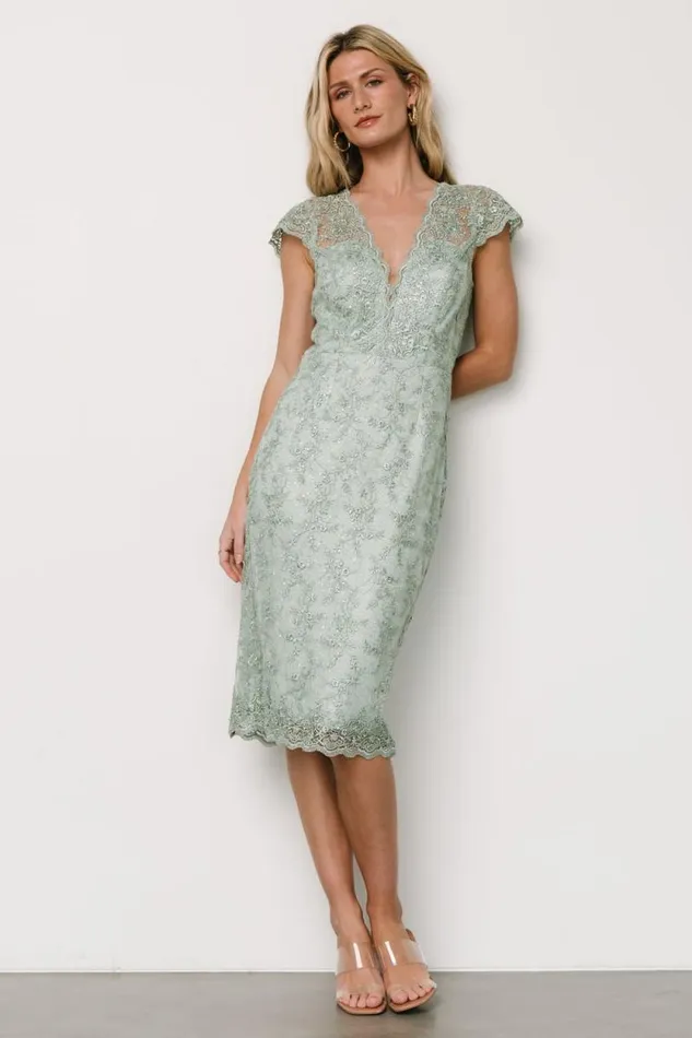 Women Oriana Embossed Shimmer Midi Dress Sage Baltic Born Midi Dresses Women Oriana Embossed Shimmer Midi Dress Sage Baltic Born Midi Dresses