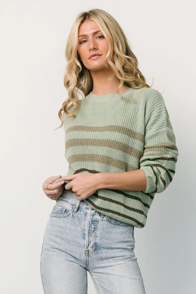 Women Oslo Striped Sweater Dusty Olive Baltic Born Sweaters