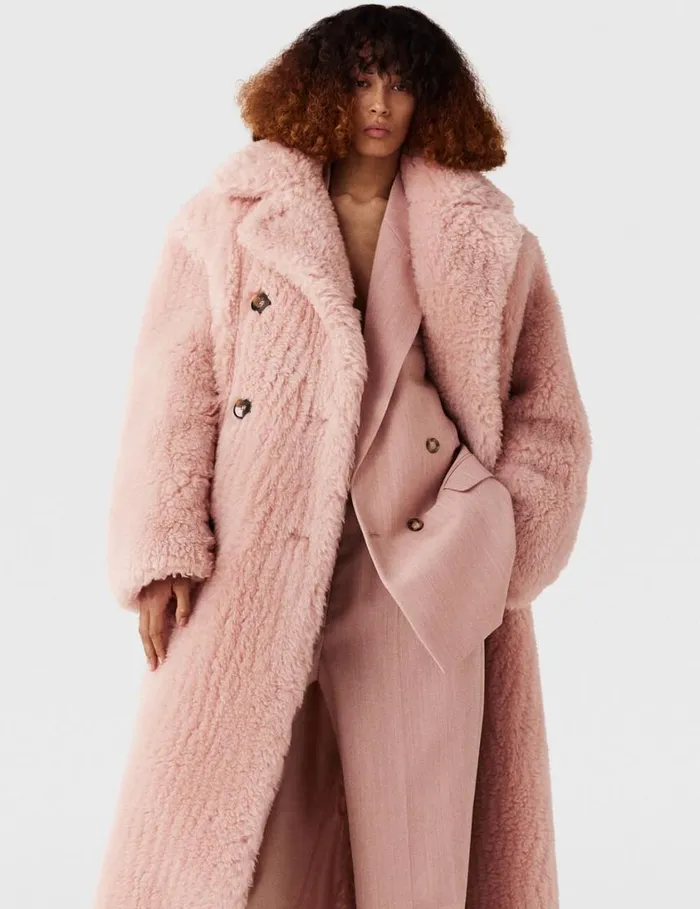 Women Oversized Plush Teddy Long Coat Dusty Pink Stella McCartney Coats And Jackets