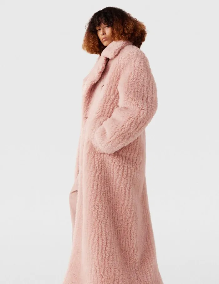 Women Oversized Plush Teddy Long Coat Dusty Pink Stella McCartney Coats And Jackets