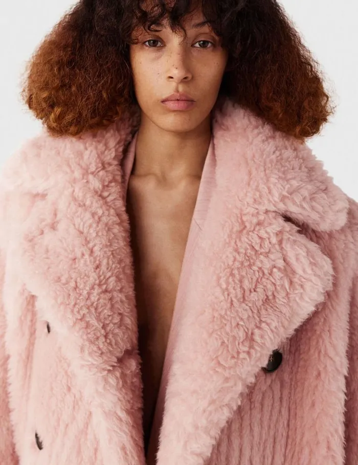 Women Oversized Plush Teddy Long Coat Dusty Pink Stella McCartney Coats And Jackets