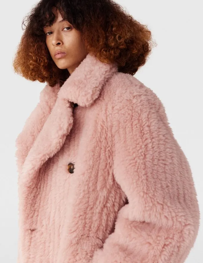 Women Oversized Plush Teddy Long Coat Dusty Pink Stella McCartney Coats And Jackets
