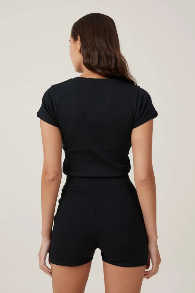 Women Pajamas Cotton On Picot Pointelle TShirt Black