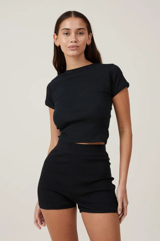 Women Pajamas Cotton On Picot Pointelle TShirt Black