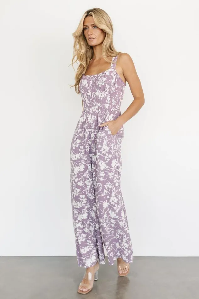 Women Palisades Tank Jumpsuit Lavender Print Baltic Born Jumpsuits and Rompers