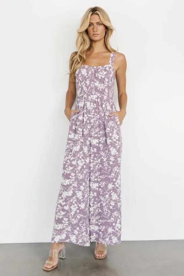 Women Palisades Tank Jumpsuit Lavender Print Baltic Born Jumpsuits and Rompers