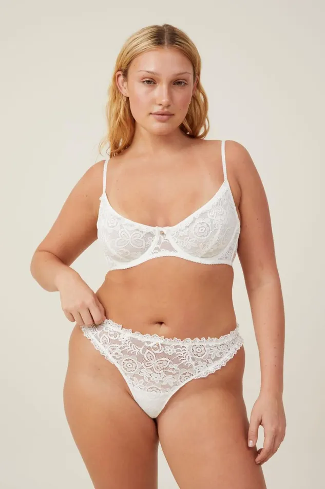 Women Panties Cotton On Butterfly Lace Thong Brief Cream