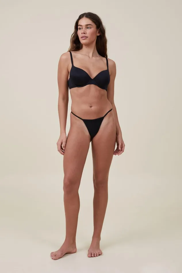 Women Panties Cotton On Tiny Invisible Tanga Thong r Black