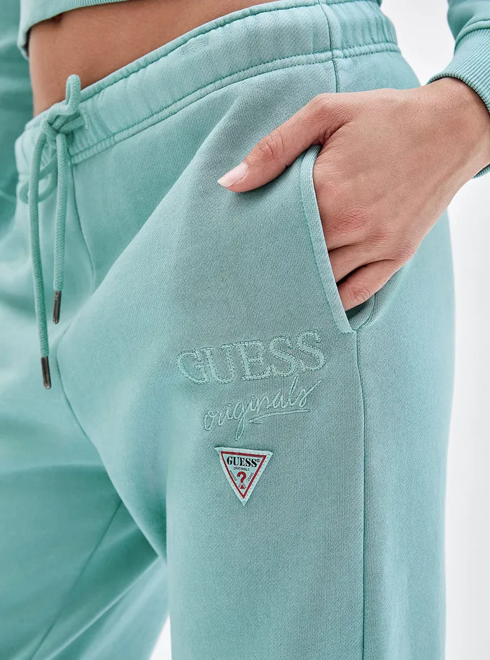Women Pants GUESS Guess Originals Teal Olivia Logo Trackpants Women Pants GUESS Guess Originals Teal Olivia Logo Trackpants