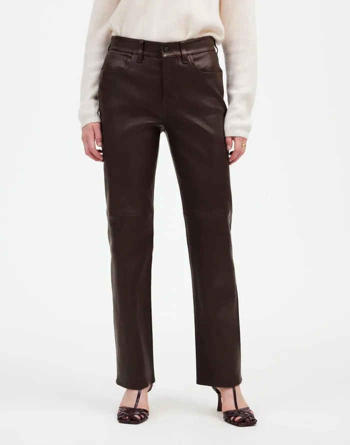 Women Pants Madewell The 03990s Straight MidRise Pant In Leather Dark Coffee