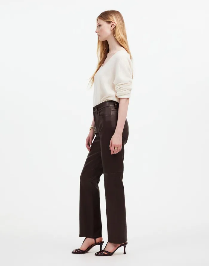 Women Pants Madewell The 03990s Straight MidRise Pant In Leather Dark Coffee