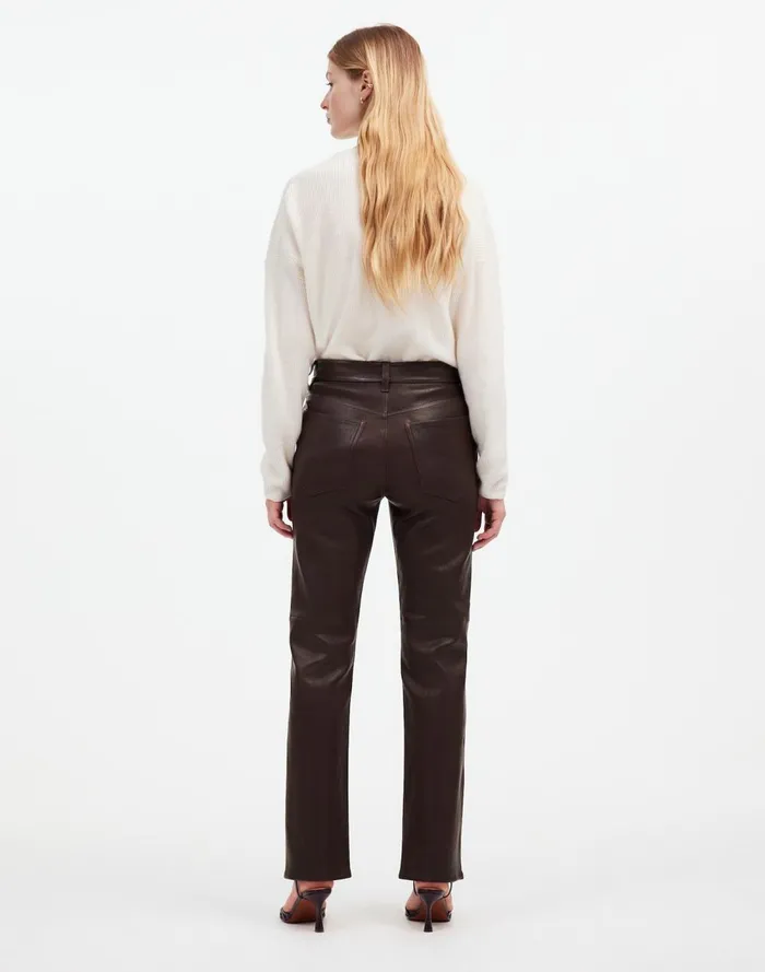 Women Pants Madewell The 03990s Straight MidRise Pant In Leather Dark Coffee