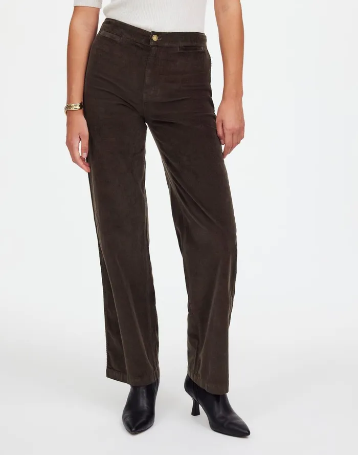 Women Pants Madewell The Emmett WideLeg Pant In Corduroy Welt Pocket Edition Dark Carob