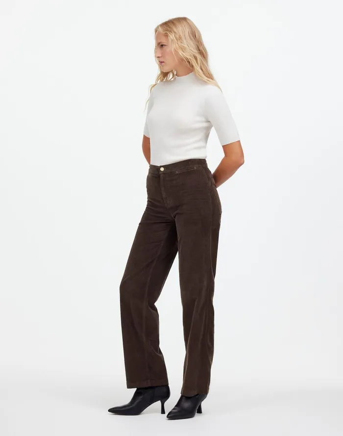 Women Pants Madewell The Emmett WideLeg Pant In Corduroy Welt Pocket Edition Dark Carob
