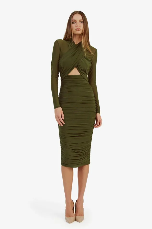 Women Party Dresses Bardot Aliyah Dress In Khaki Khaki