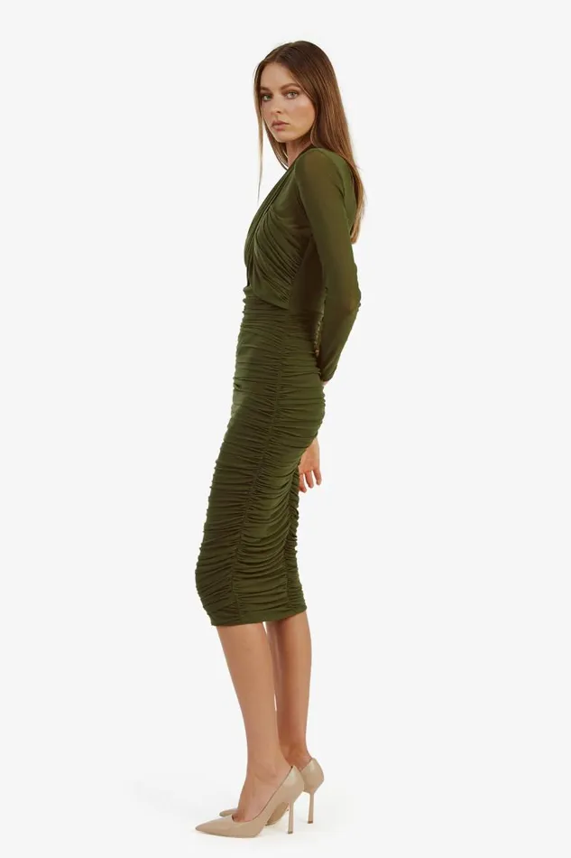 Women Party Dresses Bardot Aliyah Dress In Khaki Khaki