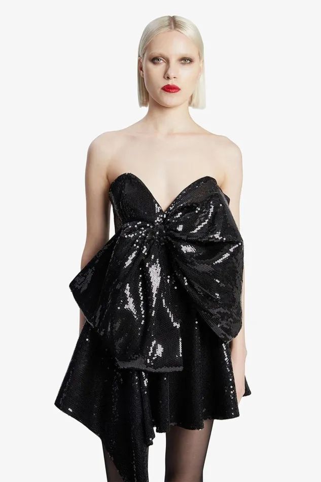 Women Party Dresses Bardot Brydie Bow Mini Dress In Black Black Women Party Dresses Bardot Brydie Bow Mini Dress In Black Black