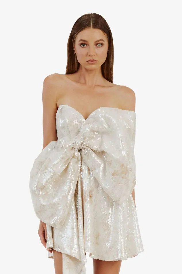 Women Party Dresses Bardot Brydie Bow Mini Dress In Nude Nude