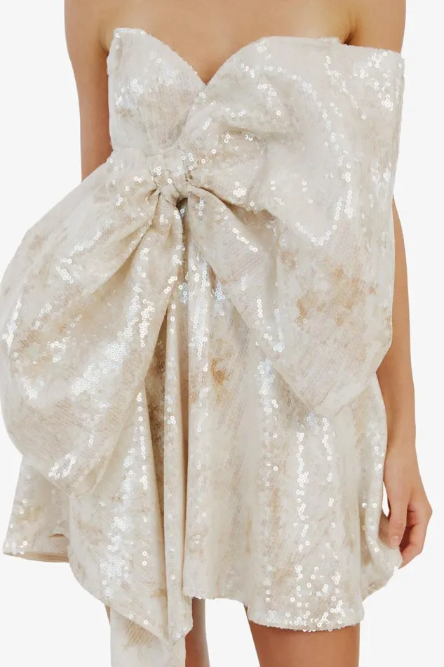 Women Party Dresses Bardot Brydie Bow Mini Dress In Nude Nude
