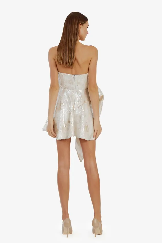 Women Party Dresses Bardot Brydie Bow Mini Dress In Nude Nude